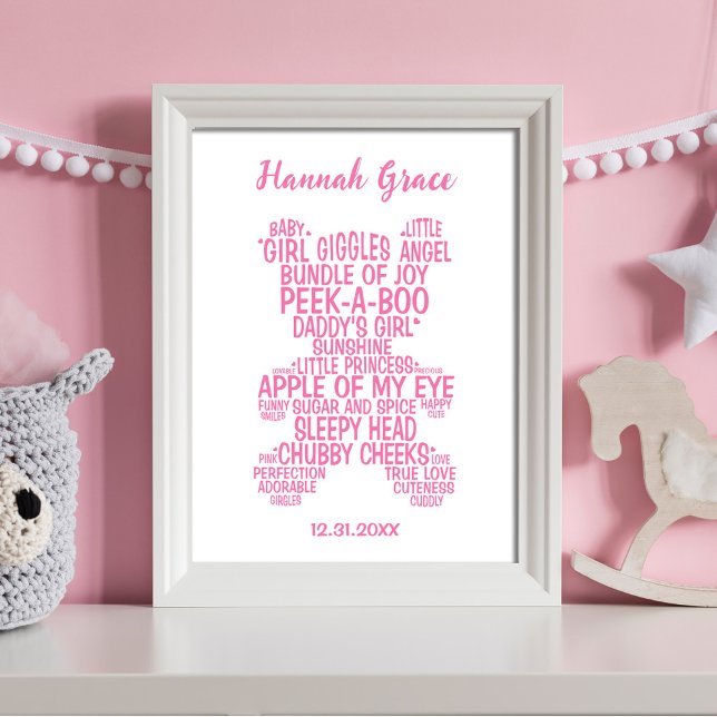 Poster Typographie d'ourson rose bébé (Créateur téléchargé)