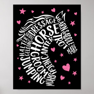 Poster Typographie du cheval Word Art équestre filles Hor
