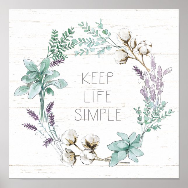 Poster Typographie du coton - Garder la vie simple (Devant)