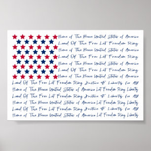 Poster Typographie du drapeau américain Bleu blanc rouge