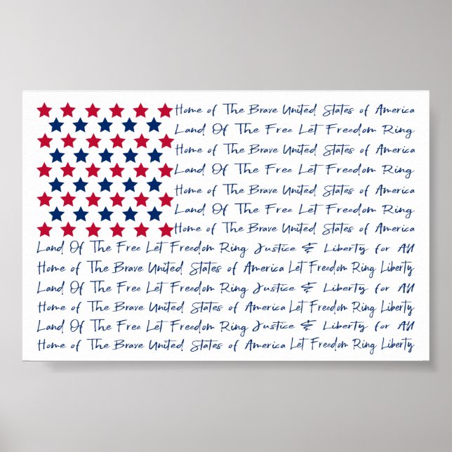 Poster Typographie du drapeau américain Rouge Blanc Bleu (Devant)