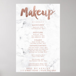 Poster Typographie du prix de maquillage rose or blanc ma