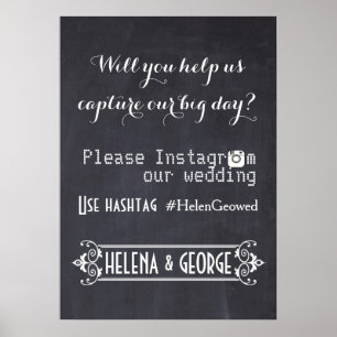 Poster Typographie moderne avec mariage de hashtag Instag