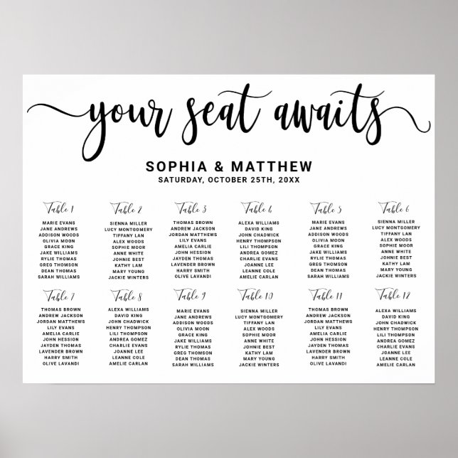 Poster Typographie moderne Lettrer Mariage Sièges (Devant)