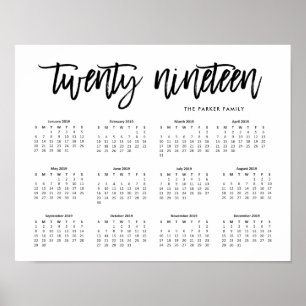 Poster Typographie moderne noir et blanc Calendrier 2019