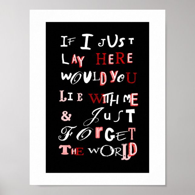 Poster Typographie romantique Mot Art Rouge Blanc Noir (Devant)