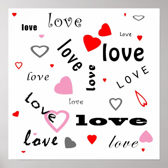 Poster typographie rouge et rose texte design coeur d'amo (Devant)