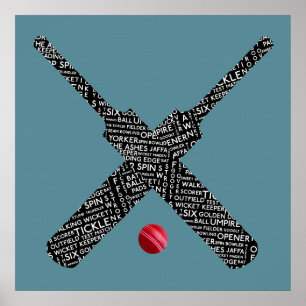 Poster Typographie vintage de la chauve-souris de cricket