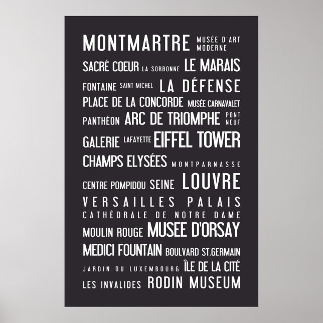 Poster typographique de Paris, gris (Devant)