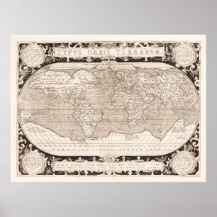 Poster Typvs Orbis Terrarvm Carte du Monde par Ortelius (