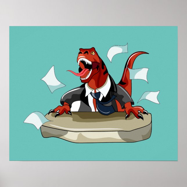 Poster Tyrannosaurus Rex Boss Assis À Un Bureau. (Devant)