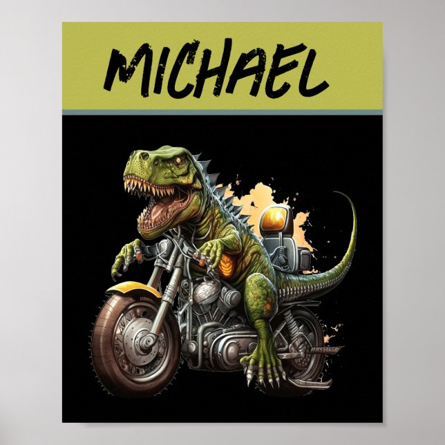 Poster Tyrannosaurus Rex Dinosaur Monter une moto (Devant)