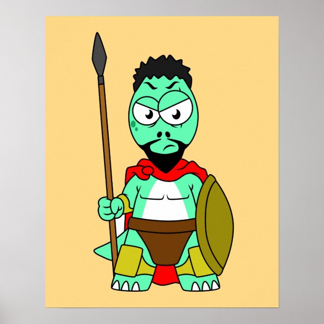 Poster Tyrannosaurus Rex Habillé Comme Leonidas. (Devant)
