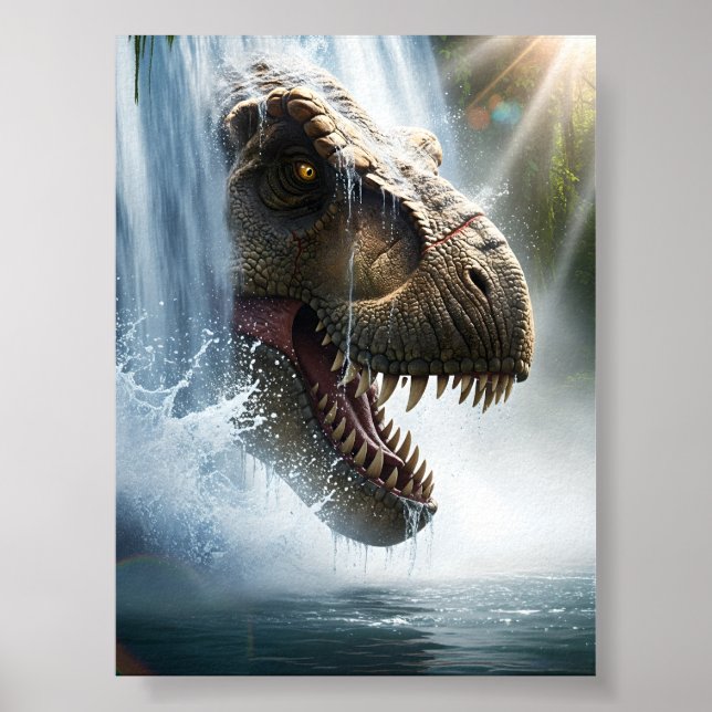 Poster Tyrannosaurus T Rex dans une cascade (Devant)