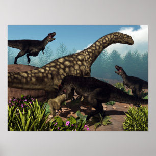 Poster Tyrannotitan attaquant un argentinosaurus dinosaur
