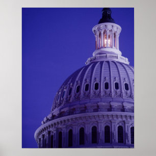 Poster U.S. Capitol à la tombée de la nuit avec lumière d