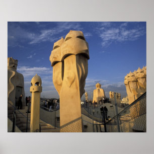 Poster UE, Espagne, Catalogne, Barcelone. Antonio Gaudi's
