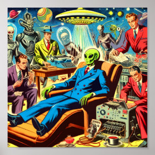 Poster Ufo Alien Sci-fi Retro Comics