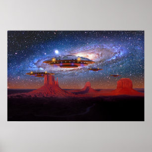 Poster UFO au-dessus de vallée de monument