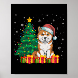 Poster Ugly Akita Inu Santa Hat Noël Lumières Chien Amour