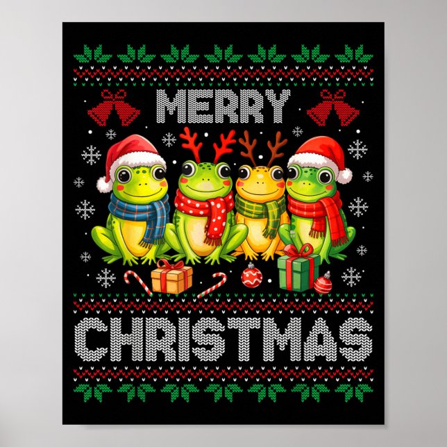 Poster Ugly Sweater Frogs Santa Hat Reindeer Xmas Frog Lo (Devant)