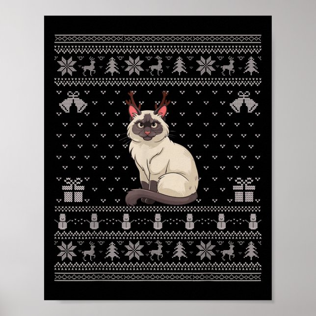 Poster Ugly Xmas Sweater Style Siamese Cat Reindeer Chris (Devant)