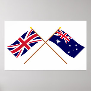 Poster UK and Australia Crossed Flags