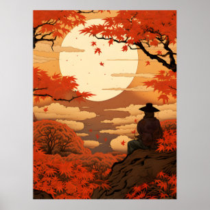 Poster Ukiyo-e Japon automne samouraï