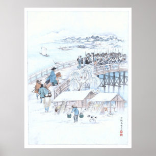 Poster Ukiyo-e japonais de 47 Ronin sur le pont Ryogoku