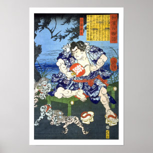 Poster ukiyoe - 和 漢 百 物 語 n° 11 - 白 藤  -