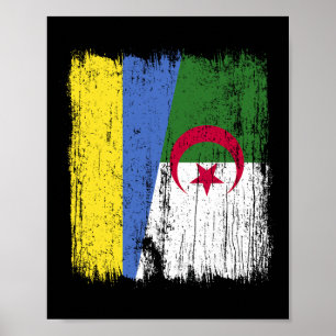 Poster Ukraine Algérie Drapeau Demi Ukrainien Algérien Hé