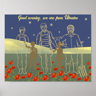 Poster Ukraine bonsoir gens jaune et bleu