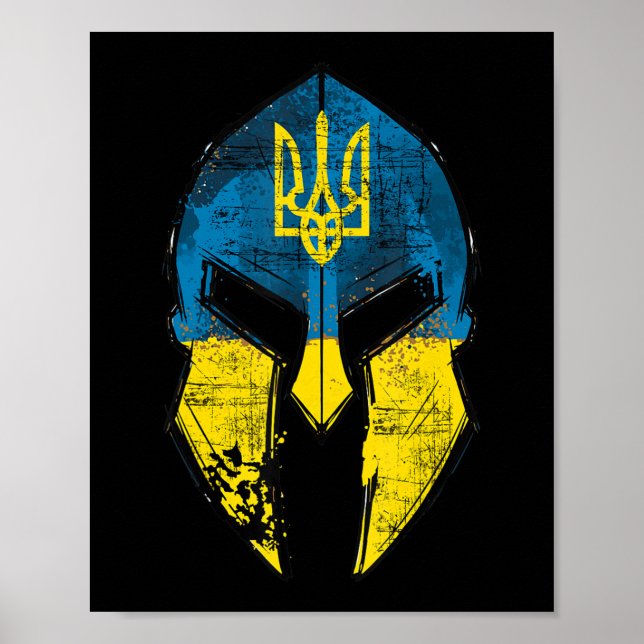 Poster Ukraine Casque Sparta Ukraine Crête Drapeau Hommes (Devant)