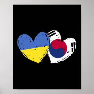 Poster Ukraine Corée du Sud Cœur Drapeaux Ukrainien Corée