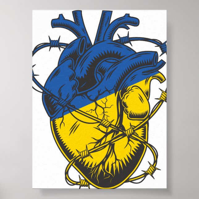 Poster Ukraine Paix Barbed fil amour coeur ukrainien (Devant)