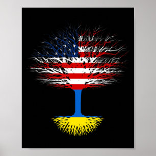 Poster Ukraine USA Amérique Drapeau Ukraine racines ukrai