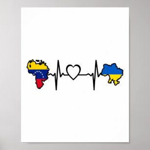 Poster Ukraine Venezuela Drapeau Ukrainien Vénézuélien Cœ