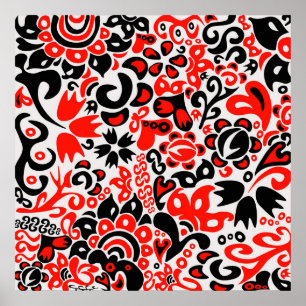 Poster Ukrainian ethnic folk art floral pattern absrtact