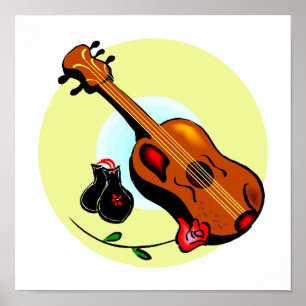 Poster Ukulele Castanets Rose Design Graphique