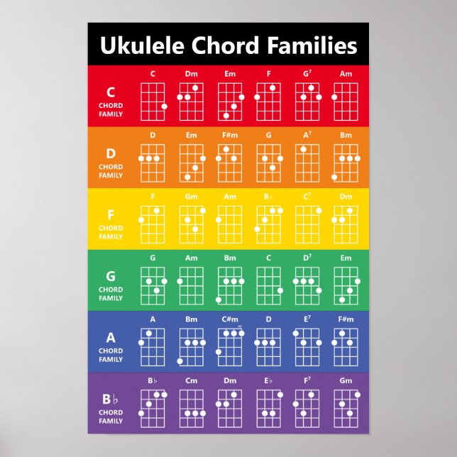 Poster Ukulele Chord Families Rainbow/White Fun Référence (Devant)