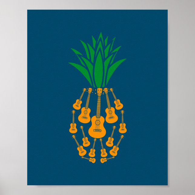 Poster Ukulele Guitar Hawaii Musique Ananas Fruit Uke (Devant)