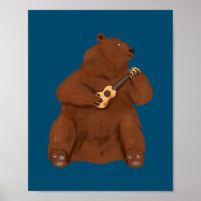 Poster Ukulele Lecteur Ours Guitare Hawaii Musique Uke (Devant)