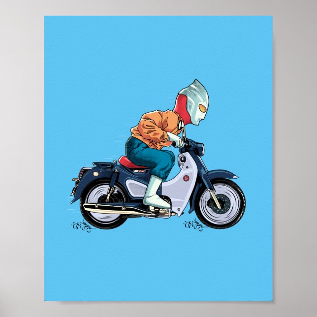 Poster Ultraman monte une vieille moto (Devant)