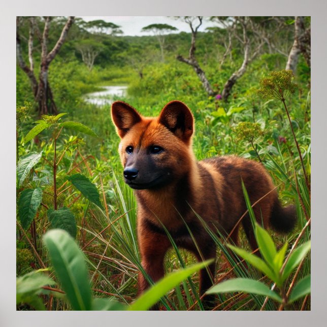 Poster Um cachorro-vinagre no Pantanal. (Devant)