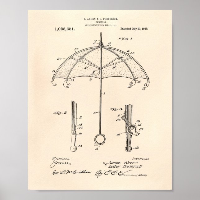 Poster Umbrella 1912 Brevet Art Vieux Poivre (Devant)