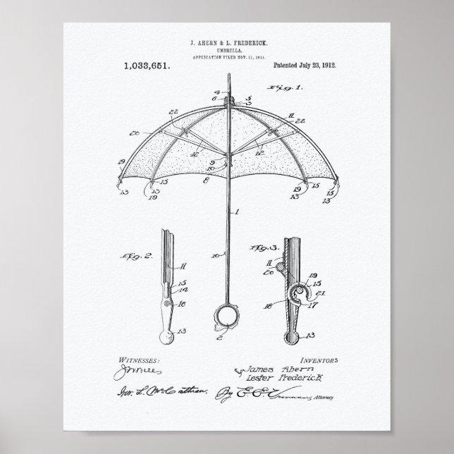 Poster Umbrella 1912 Patent Art Livre blanc (Devant)