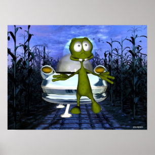 Poster Un alien drôle mignon u.f.o dans cornfield 1
