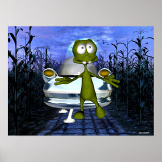Poster Un alien drôle mignon u.f.o dans cornfield 1