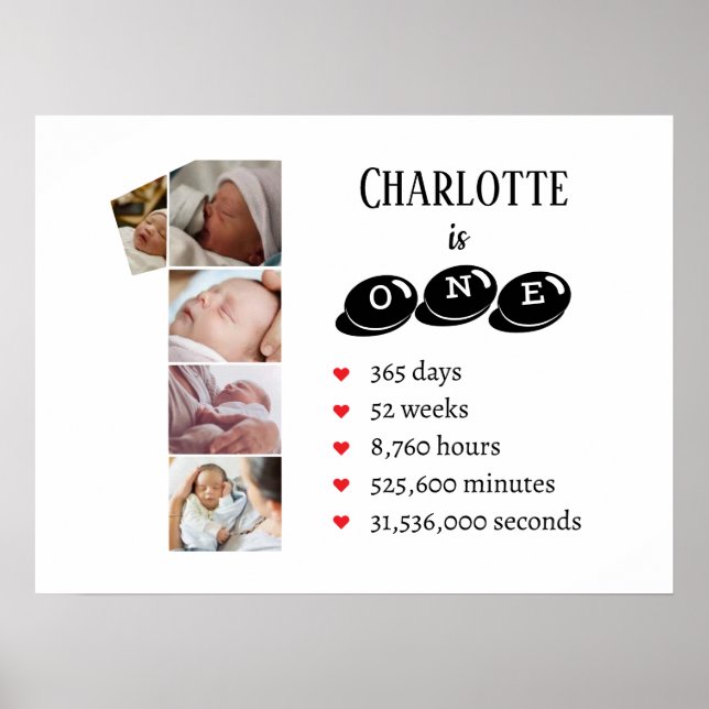 Poster Un an de bébé photo Collage de la pépinière murale (Devant)