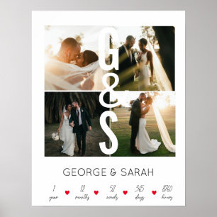 Poster Un an ensemble Anniversaire Mariage 4 Photo Post